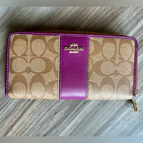 Coach Bags Coach Wallet Plum And Tan With C Logo Poshmark